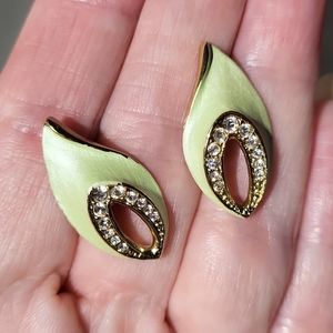 Vintage Enamel & Crystal Pierced Earrings